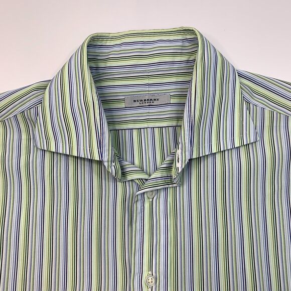 Vintage Burberry Shirt Mens 16.5 Multi Striped Button Up Long Sleeve Made USA - Picture 9 of 12